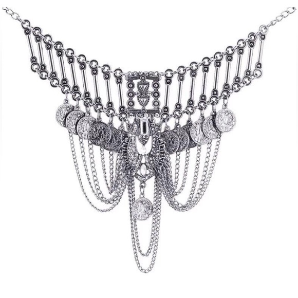 Bohemian Silver Tone Coin Statement Necklace - Picture 3 of 5